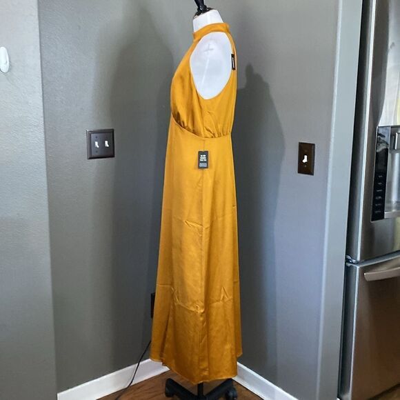 NEW EXPRESS Golden HONEY SATIN HALTER MAXI DRESS - Picture 14 of 14